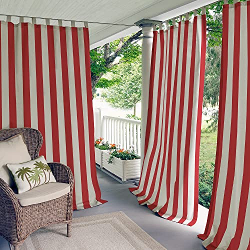 Elrene Home Fashions Highland Stripe Indoor/Outdoor Curtain Panel, 50 inches X 108 inches, Red