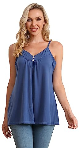 Closhion Women‘s Sleeveless Summer Casual Camisole Pleated Tank Tops with Button
