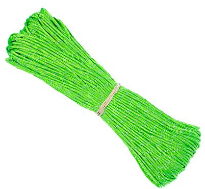 1.8 MM Fluorescent Reflective Guyline Tent Rope (Neon Green) - 95 Paracord for Camping - 65 Feet (20 Meters) Length