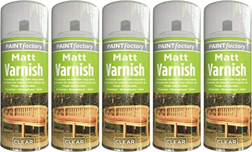 Clear Matt Varnish Spray Top Coat Wood Varnish Can 250ml Pack of 5
