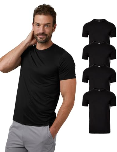 32 Degrees Mens 4 Pack Cool Quick Dry Active Basic Crew T-Shirt, Black, Large