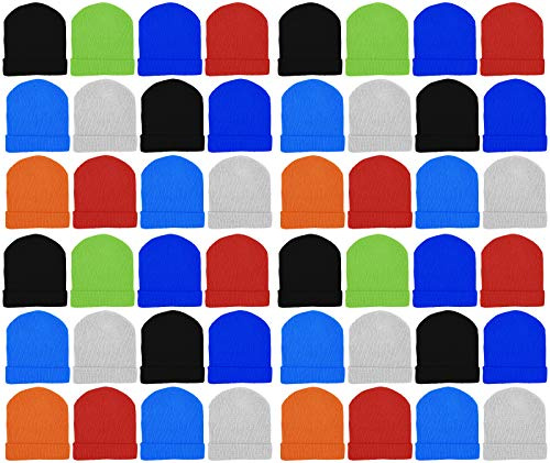 48 Pack Kids Winter Beanies, Warm Cold Weather Hats for Boys Girls Children, School Outdoors, Bulk