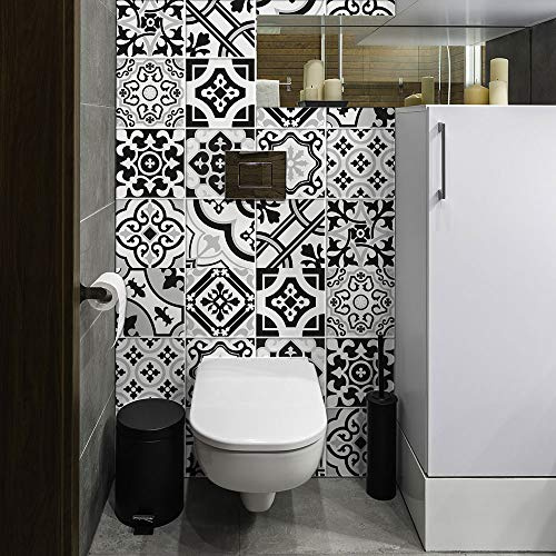 RE-COVERTILES - Stickers Carrelage Cuisine et Bain Carreaux Adhésifs en PVC Imperméables Anti-rayures Autocollants Décoratifs Mur Peel and Stick - Modèle 24 Pcs 10x10 cm PS00200 Made in Italy