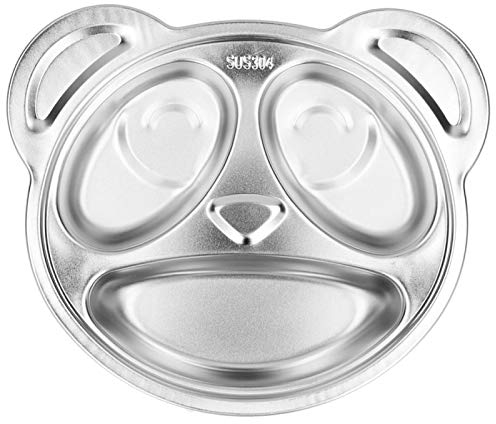 Nivvity Vajilla para niños, Plato de Comida para niños con Forma de Panda de Acero Inoxidable 304, Plato Multiusos para Comida, Dividido para el hogar, jardín de Infantes, Escuela