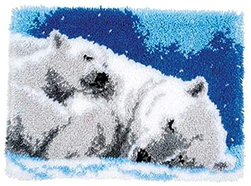 LAPATAIN Latch Hook Kits DIY Crochet Yarn Kits,Two Polar Bears Carpet Embroidery Hook Rug Kit Needlework Sets Cushion for Adults Home Decor 20x15inch