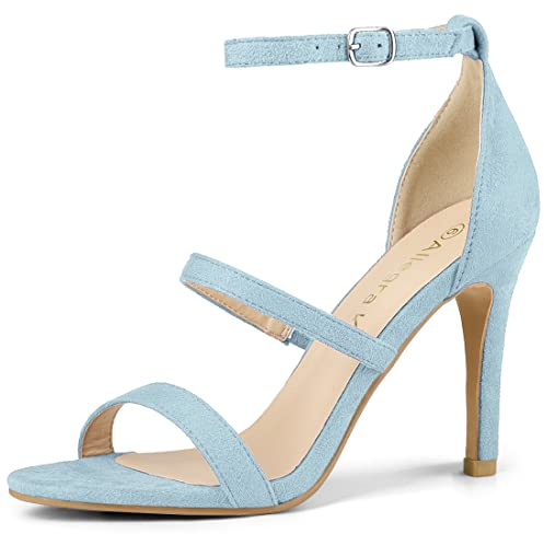 Allegra K Women's Open Toe Triple Straps Stiletto Heel Sky Blue Sandal 9 M US