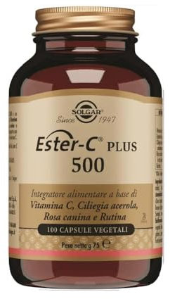 Solgar Ester-C Plus 500, Vitamina C ad Alta Biodisponibilità, 100 Capsule Vegetali, Supporto Immunitario e Antiossidante