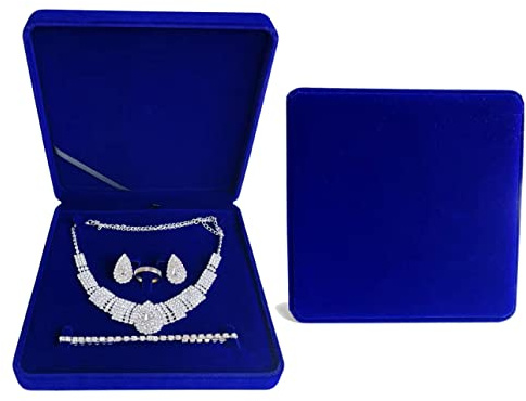 Fadsace Plush Velvet Jewelry Set Box Organizer Necklace Earring Ring Necklace Bracelet Gift Display Case Wedding Jewelry Storage Holder Gift Box (Blue)