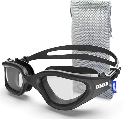 OMID Swim Goggles, P2 Lite Comfortable Anti-Fog Swimming Goggles for Men Women Adults Youth (A0-Allblack-Smoke-Bright)