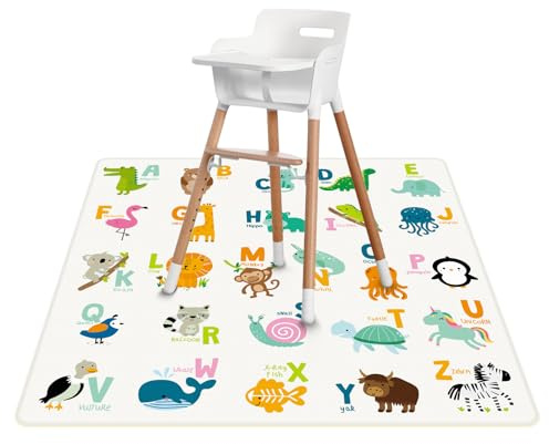 High Chair Splash Mat, Waterproof Floor Mat, Alphabet, 110 x 110 cm | Wipe-clean surface with anti-slip backing for weaning, food spills, crafts and everyday mess