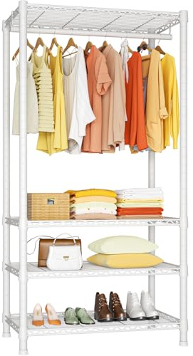 Ulif H2 Heavy-Duty Portable Closets, 4-Tier Freestanding Garment Rack Suit for Small Space and Corner, Closet Organizer System Portable Closet Wardrobe, Max Load 500 LBS, White