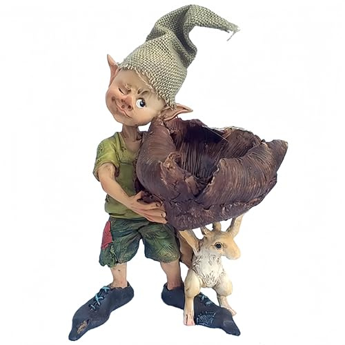 ThinkThings Figura de Elfo de Hadas para jardín, Estatua de duendecillo y | Adorno de gnomos para estanterías, alféizar de ventana, decoración de patio, césped, patio, paisaje en miniatura, escritorio
