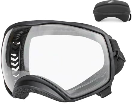 Hundebrille mit Weit Sichtfeld, Große Hunde Sonnenbrille, UV-Schutz Winddichte Schneedicht Hund Fliegerbrille mit verstellbarem Riemen für mittlere und große Hunde