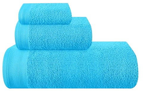 MALLONI HOME Ultra Soft 3er-Pack Baumwoll-Handtuch-Set, enthält a übergroße Badetücher 70 x 140 cm, a Handtücher 40 x 60 cm und a Waschbetten 30 x 30 cm, Türkis Blau