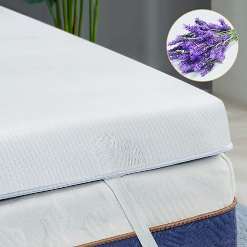 BedStory 10cm Topper Piazza e Mezza in Memory Foam con Profumo di Lavanda, Coprimaterasso con Angoli Elastici, Morbido e Lavabile (120x190x10 cm）