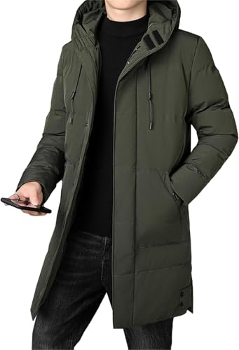 Chaqueta de Invierno Gruesa para Hombre Impermeable a Prueba de Viento Gruesa cálida con Capucha Larga Parka Chaqueta Cortavientos de Longitud Media (Verde Militar,M)