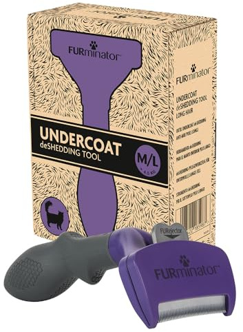 FURMINATOR Outil de Toilettage pour Chat à Poils Longs de Moyenne à Grande Taille – Brosse Anti-mue M/L à Manche Ergonomique - Elimine 90% des Poils Morts - Nettoyage en 1 clic - Emballage Recyclable