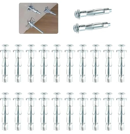 22 Stück Hohlwanddübel Hohlraumdübel Set, m6x52mm Hohlraumdübel Metalldübel für Gipskartonplatten, Metall verzinkt Hohlraumbefestigungen, Schrauben und Dübel Set für Hohlwänden Holzspan