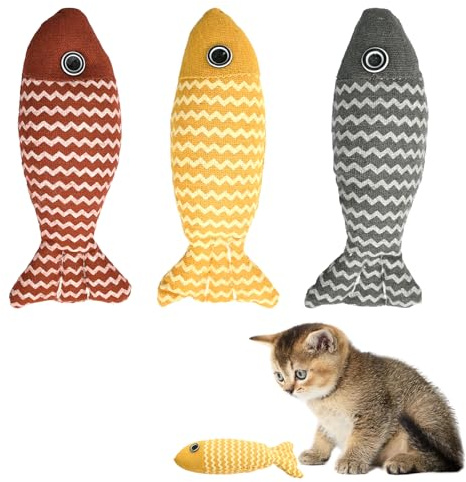 3 st kattmynta leksak, katt kattmynta leksaker fisk, katt nip kicker leksak för inomhuskatter, gnissla, interaktiva leksaker för alla raser kattunge, mjukt linne katt tuggleksak, kattunge
