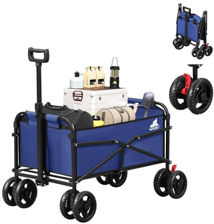 WOLTU Carro Transporte Plegable, Carrito Playa con Asa Retractil, Carrito Transporte para Camping, Compras y Fiestas, Carro Jardín para Todo Tipo de Terreno, Tela Oxford+Metal, Azul