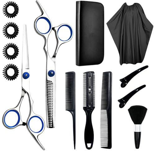 15PCS Professional Hairdressing Scissors Set with Protective Case,Stainless Steel Thinning Scissor Hairdressing,Sharp Barber Hair Cutting Scissors for Men & Women