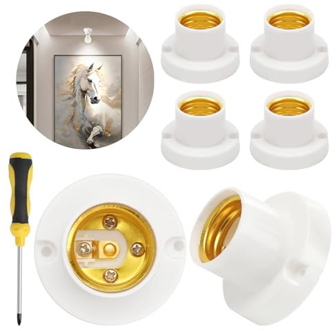 TNSLAND 4 Pezzi Portalampada Impermeabile E27 con 1 Pezzi Cacciavite a Croce, Portalampada E27 in Plastica ABS E27Portalampada da CantiereE27 per Corridoi, Balconi, Cantine, Garage 60W(Bianco)