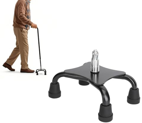 Tissting Canne Quadripode Base, Canne de Marche Base à 4 Dents pour Plus de Stabilité Ajustable Acier Inoxydable 150kg pour Seniors Personnes Convalescence Rééducation