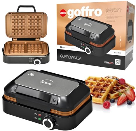 Piastra per waffle WA1000 1200 W, doppia macchina per waffle belghe, acciaio inossidabile, rivestimento antiaderente, regolazione continua della temperatura, 2 cialde contemporaneamente, protezione da