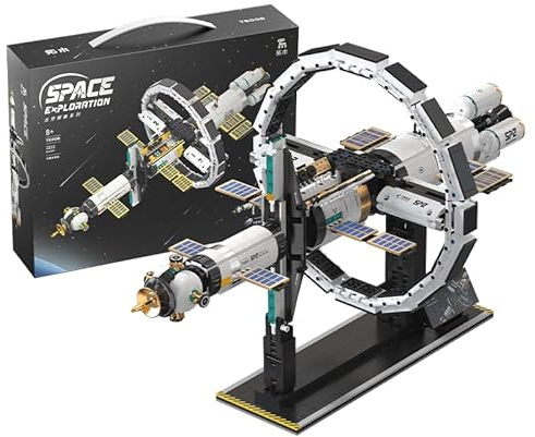 Sosuy Space Station, Juguete Stem para niños 8+ con Nave Espacial LED, Sets espaciales con Soporte de exhibición y Estructura giratoria motorizada, Regalos cumpleaños niños Colegio Mujer Infantil