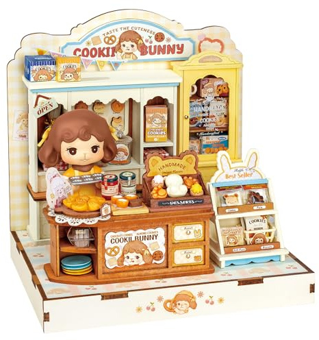 Rolife DIY Miniature House Kit Cookii Bunny's Cookie Shop, 182-Piece Model Kit Dolls House for Teens Adults No Glue Needed, 3D Puzzle Mini House Building Kit 4-Hour Assembly Book Nook Craft Kit
