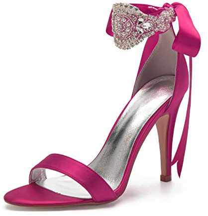 EICOFF Zapatos de Novia con Perlas Cristal Mujer Sandalias de Fiesta con Tacón Alto de Aguja Punta Abierta Zapatos de Boda Fiesta Vestido,Rose,36 EU