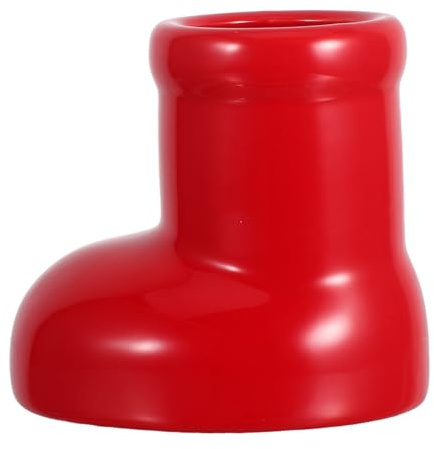 Garneck Ceramic Boot Vase Red Shoe Planter Decorative Flower Pot for Living Room Table Office Holiday Centerpiece Christmas Ornament