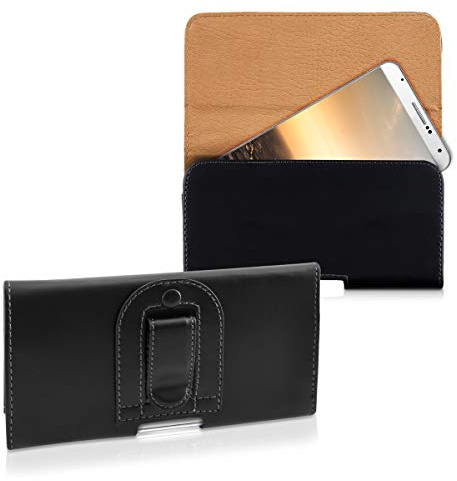 kwmobile Bälte fodral 16,2 x 8,5 cm för mobiltelefon - universellt läderfodral i konstläder - smartmobilväska med krok - svart