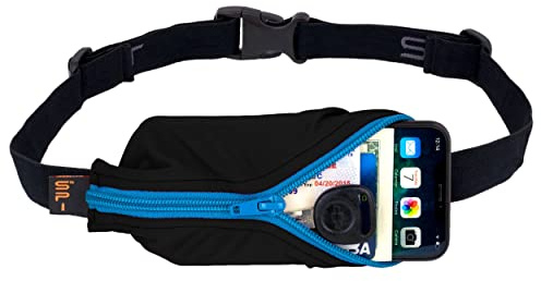 Spibelt Uni Running Belt - Bolso Bandolera para Equipaje (tamaño Grande), Black with Turquoise Zipper, L