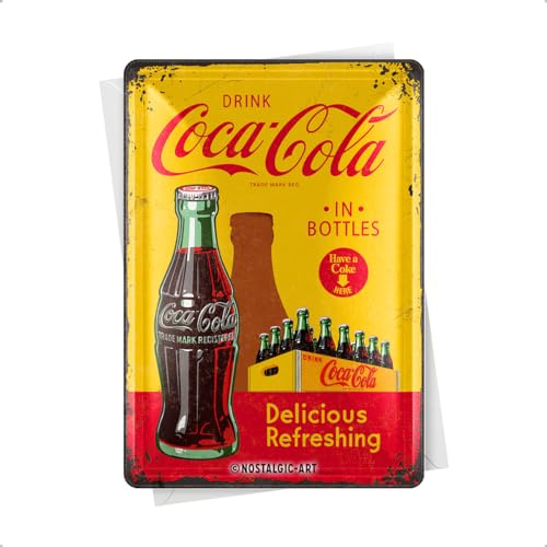 Nostalgic Art 10276, Targa Metallica, Motivo: Coca-Cola - Bottles, 10 x 14 cm, Giallo