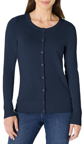 Amazon Essentials Women's Lightweight Crewneck Cardigan Jumper (Available in Plus Size), Navy, S