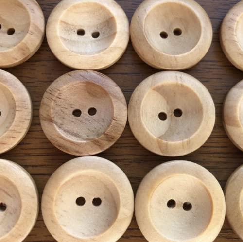 2-Hole Natural Wooden Buttons x 10 Pack. (Size 30-19mm (3/4))