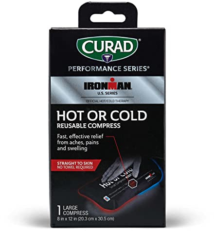Curad Ironman Hot or Cold Reusable Compress, Reusable Ice Pack for Injuries, Large Compress is 8 in x 12 in, 1 Count