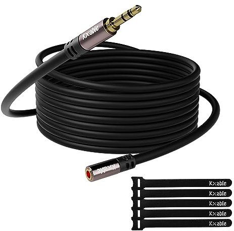 3.5mm Extension Cable 50 Feet, Long Male to Female Auxiliary Audio Stereo Cable, Headphone Extension Cord, Hi-Fi Sound, Gold Plated Connectors, OFC Core, Black, (with 5 pcs Cable Ties) - 50ft