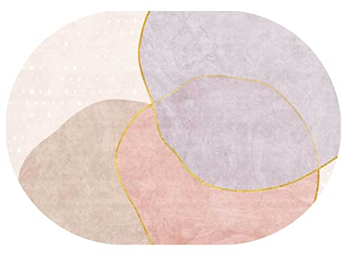 Rururug Modern Oval Teppich Kurzflor Teppichläufer Flur Korridor Wohnung Dekoration rutschfest Waschbar Teppiche, Rosa lila mit goldenen Linien,Oval 70 x 120 cm