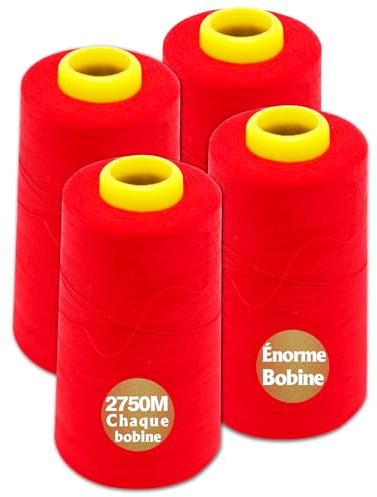 Hilos de Coser, Hilos de coser para maquina, 4 Bobinas de de 2745M Hilo de Coser de poliéster Todo propósito, Hilo para coser a mano, 11000 metros en total (Rojo)