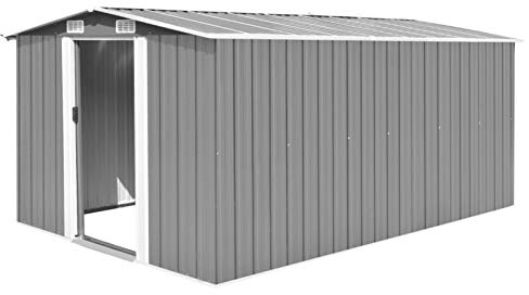 Tidyard Caseta de Jardín Cobertizo Metálico para Almacenamiento de Herramientas con Puerta Corredera Cobertizo de Jardín Exterior Gris 257x392x181 cm