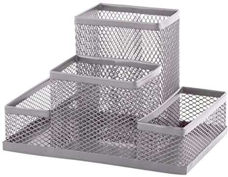 D.RECT Schreibtischorganizer | Stiftehalter Schreibtisch Stifteköcher Tisch-Organizer aus Metall | Büroablage mit Zettelhalter Mesh | 103x154x103mm Silber