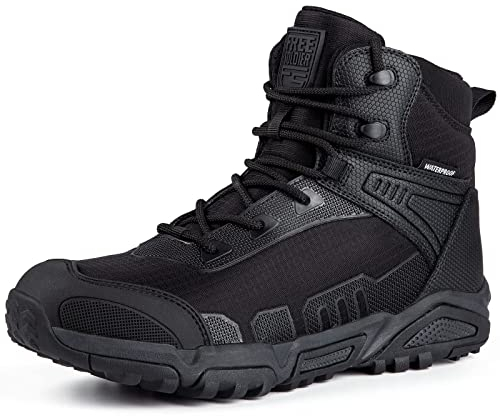 FREE SOLDIER Herren-Mid High-Schnürer Wasserdicht Boots Army Combat Schuhe, Wanderstiefel, atmungsaktiv, Taktische(Schwarz-wasserdicht,45EU)