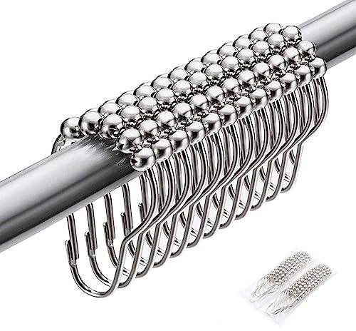 FLZONHUT Anelli per Tenda da Doccia,24 Pezzi Ganci per Tenda da Doccia in Acciaio Inox per Asta Doccia da Bagno (Argento)