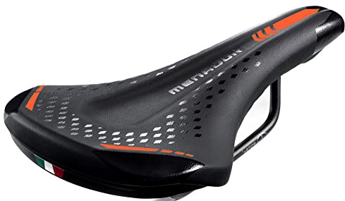 Sella Montegrappa da Bici per Uso E-MTB-GRAVEL Menador 3400, in Memory Foam Nero/Arancione