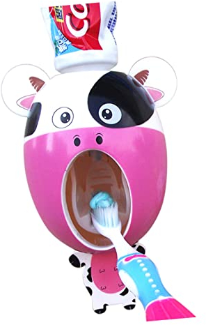 Cartoon Toothbrush Dispenser for Kids, Hands Free Automatic Toothpaste Squeezer, Cute Calf Design, Wall Mounted, Easy Installation, Safe Plastic Material, Fun Bathroom Accessory