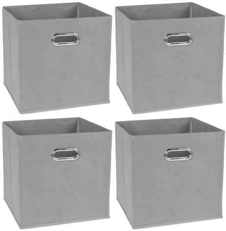 Murago - 4er Set Aufbewahrungsbox ca. 30x30x30 cm - Grau - Faltbox mit ovalen Ösen Griff Organizer Box Stoffbox Faltbare Karton Regalbox Würfel Klappbox Körbe Kinderzimmer Spielzeugkiste Ordnungsbox