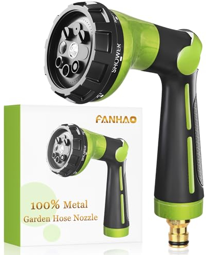 FANHAO Gartenbrause Spritze 100% Metall,Gartenbrause mit 8Sprühmustern Daumensteuerung-Grün