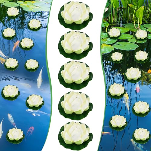 EMAGEREN Fleurs Flottantes Lot de 5 Nénuphar Artificiel Lotus NymphéAs Artificiels Ornement Flottant Fleur de Lotus Mousse Flottante Plantes pour piscines, Aquariums, scènes de ruisseau, 10cm